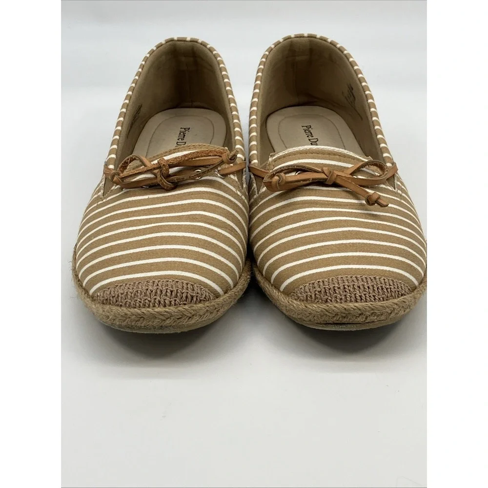 Pierre Dumas 10 M Tan White Striped Boat Shoes Espadrilles Nautical Yacht‎ Prep